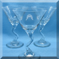 G30. Set of 3 martini glasses with bent stems. 7” - $10 
